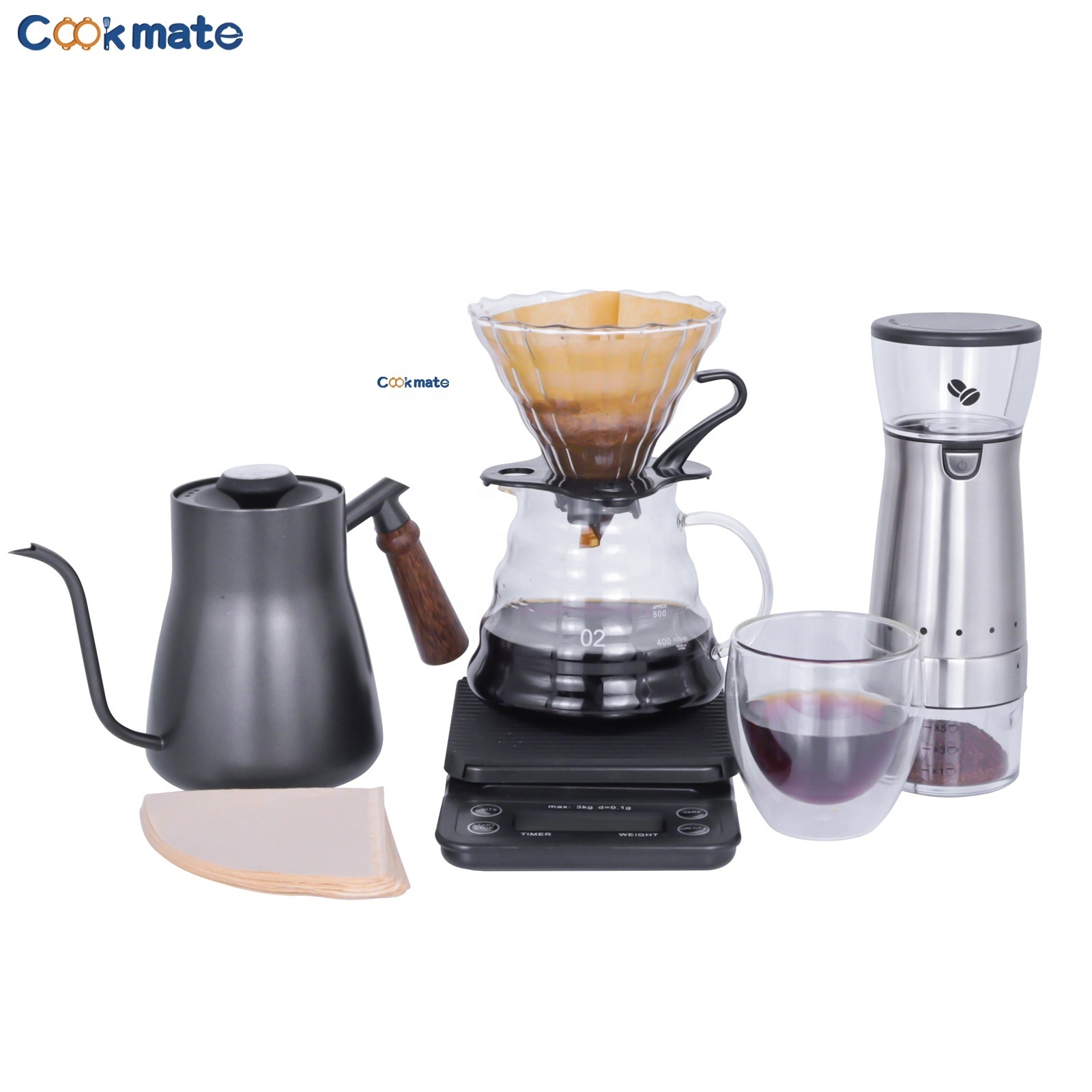 7 in 1 French Press Coffee Maker Set Coffee Brewing Electric Grinder Stainless Steel Kettle Glass Cup