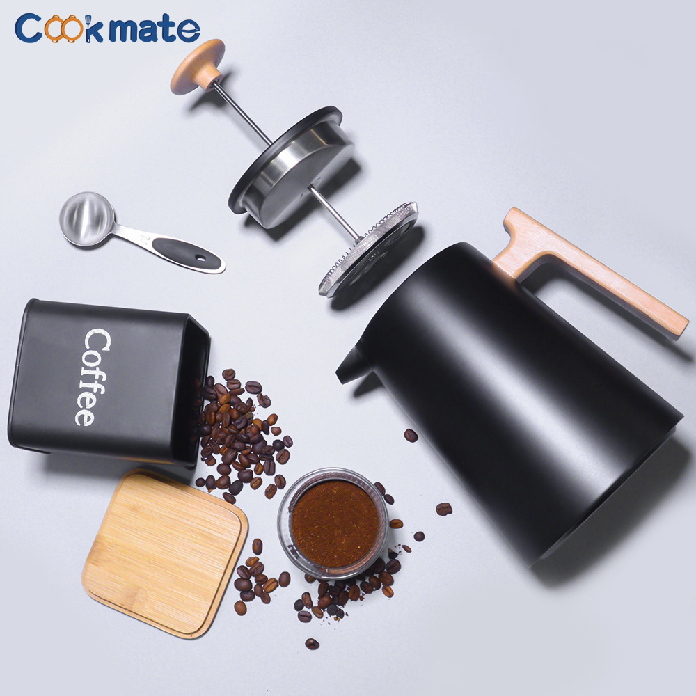 Kitchenware Black French Press Coffee Maker Insulated Coffee Press Stainless Steel withFiltration System