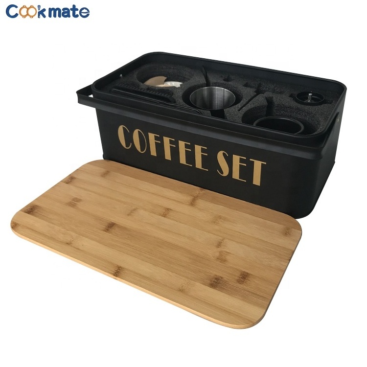 Stock Black Metal Box  Iron Handle 600 ML Kettle with Thermometer V60 Ceramics Manual Coffee Accessories