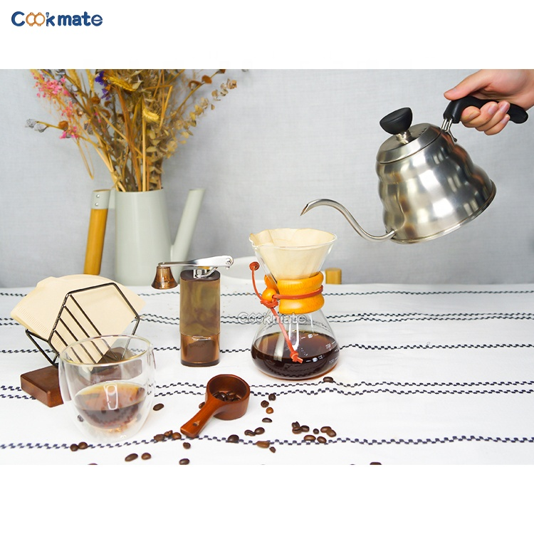 Filters, Dripper, Serving, Grinder, Scale with Timer, Wooden Kettle Double Walled Glass Cup V60 Drip Coffee Maker Set