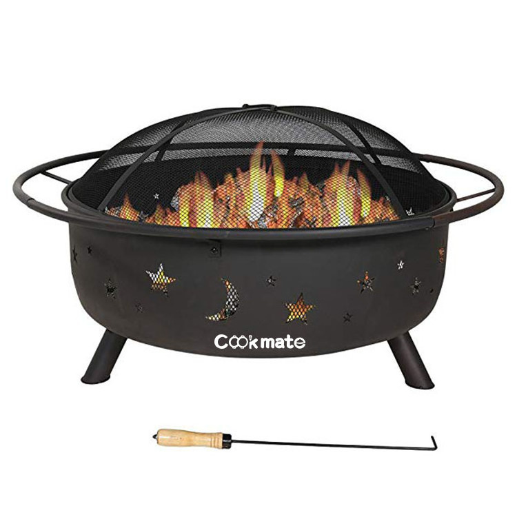 42 Inch Large Bonfire Wood Burning Patio Fireplace Poker with Round Spark Screen