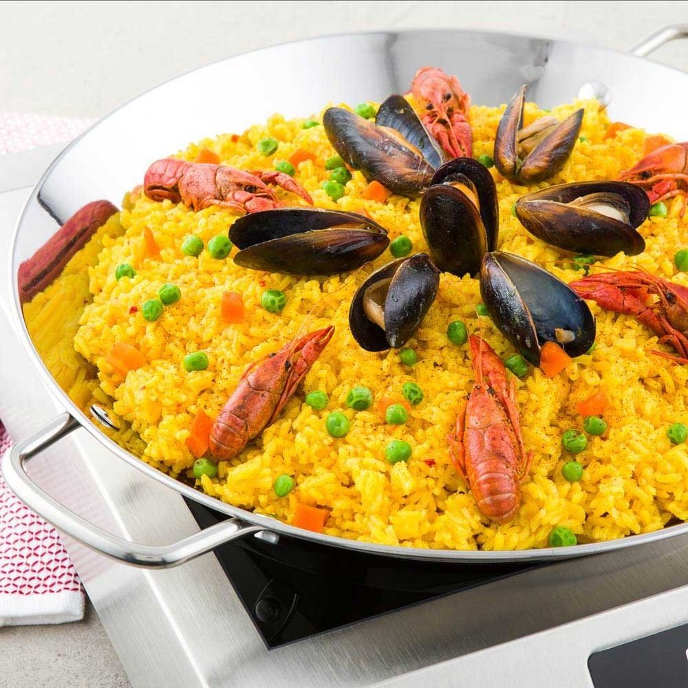 Reliable Quality Stainless Steel Rose Golden Coating mirror finished Paella Pan Spanish Seafood Wok