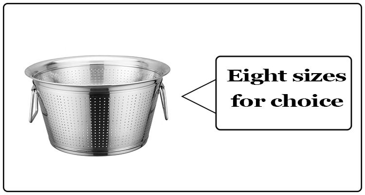 Kitchen Accessories rice washing bowl strainer stainless steel dense hole Mesh Colander with strong and color handle