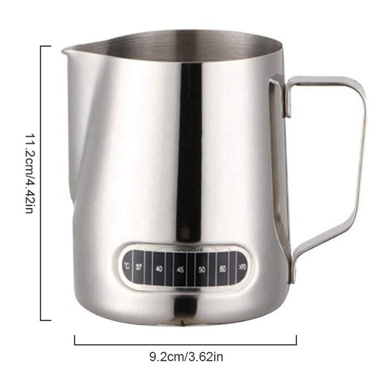 Wholesale stainless steel 304 coffee milk frothing pitcher/jug with measuring and thermometer