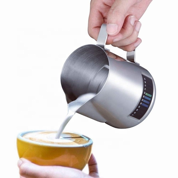 Wholesale stainless steel 304 coffee milk frothing pitcher/jug with measuring and thermometer