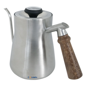 Cookmate Stainless Steel Silver Coffee Drip Kettle Gooseneck  Coffee Tea Pot Wooden Handle Kitchen Teapot With Thermometer