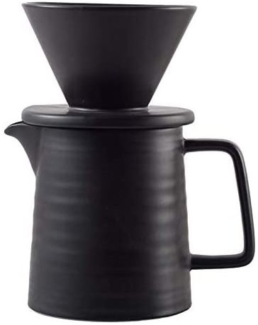 Stock Pour Over Coffee Maker Set, Premium Black Ceramic V60 Dripper & Decanter Filter Coffee Maker