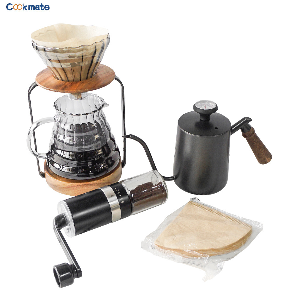 DIY Pour Over Coffee Travel Bag with  6-Grinding Setting Adjustable Grinder Dripper Holder Set Stainless Kettle 850mlfor Camping