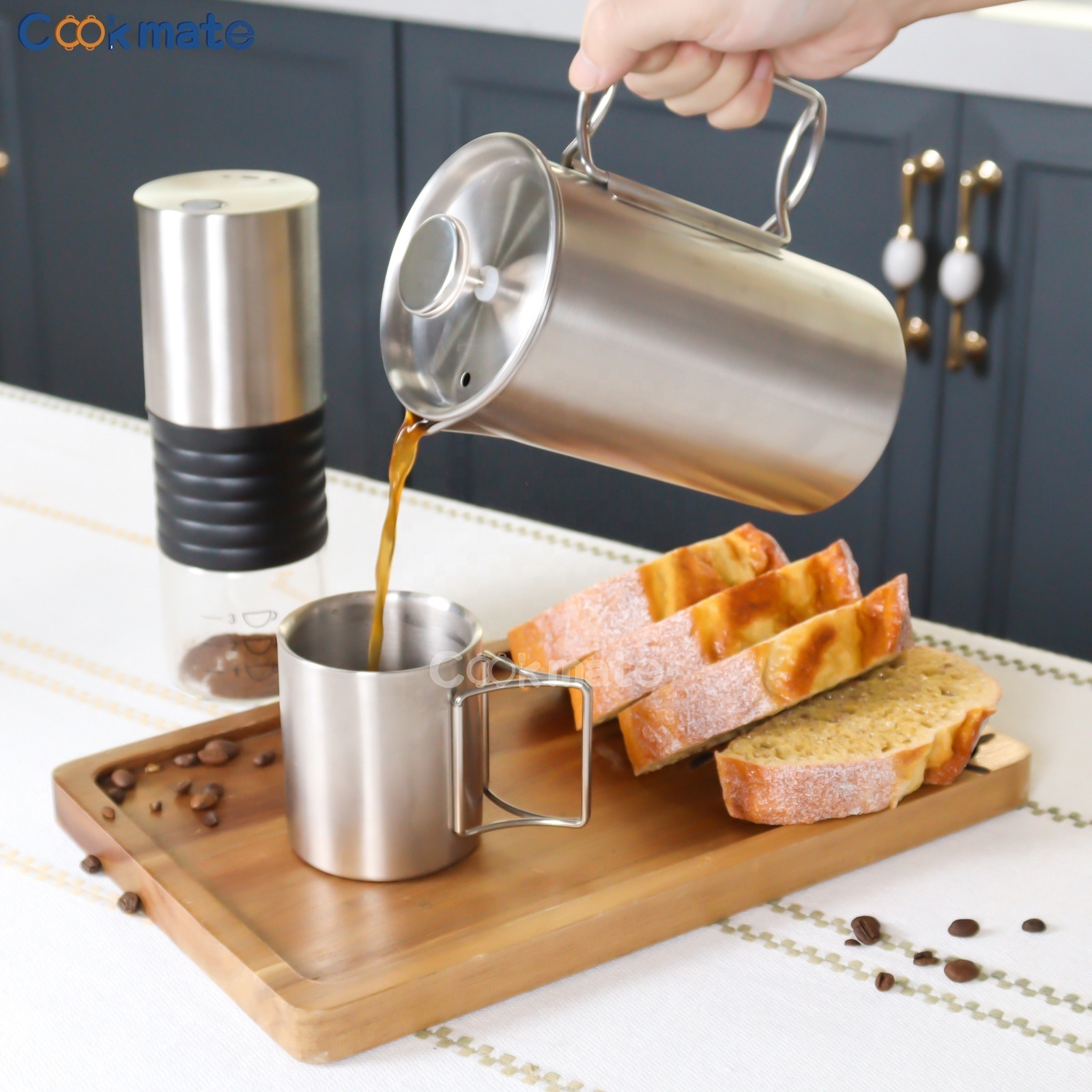 Portable French Press Coffee Maker Double Walled Large Coffee Press with 2 Free Filters Stainless Steel French Press set