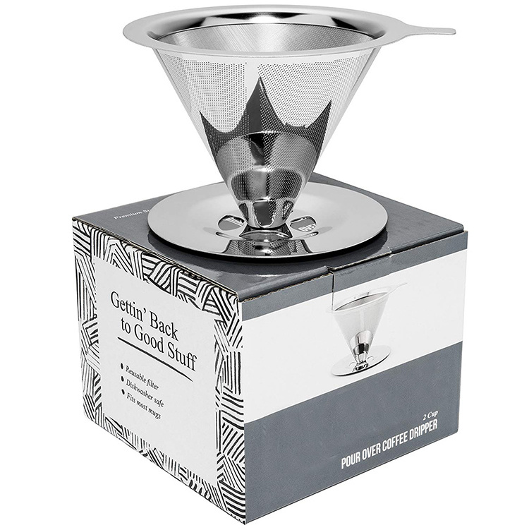 Cookmate Stainless Steel Pour Over Coffee Dripper by Slow Drip Coffee Filter Metal Cone Reusable Single Serve Coffee Maker