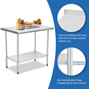 Stainless Steel Work Table Metal Commercial Kitchen Heavy Duty Table with wheel Adjustable Under Shelf and Table Foot