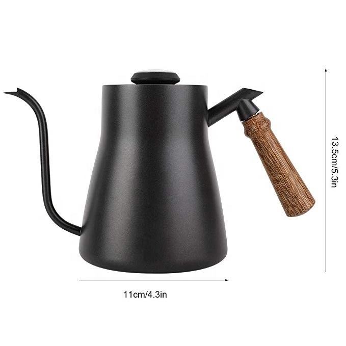 850ml Stainless Steel Gooseneck Wooden Handle Tea coffee Drip Over Coffee Kettle with Thermometer