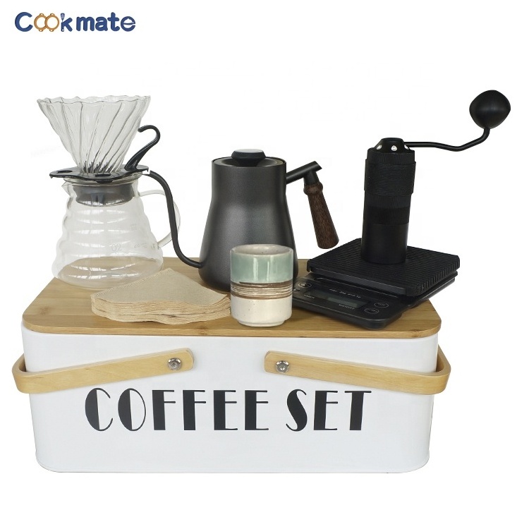 Fashion Portable V60 Coffee Travel Bag Coffee Grinder Pour Over Kettle Drip Coffee Sets Gift Box for Present Party Lunch