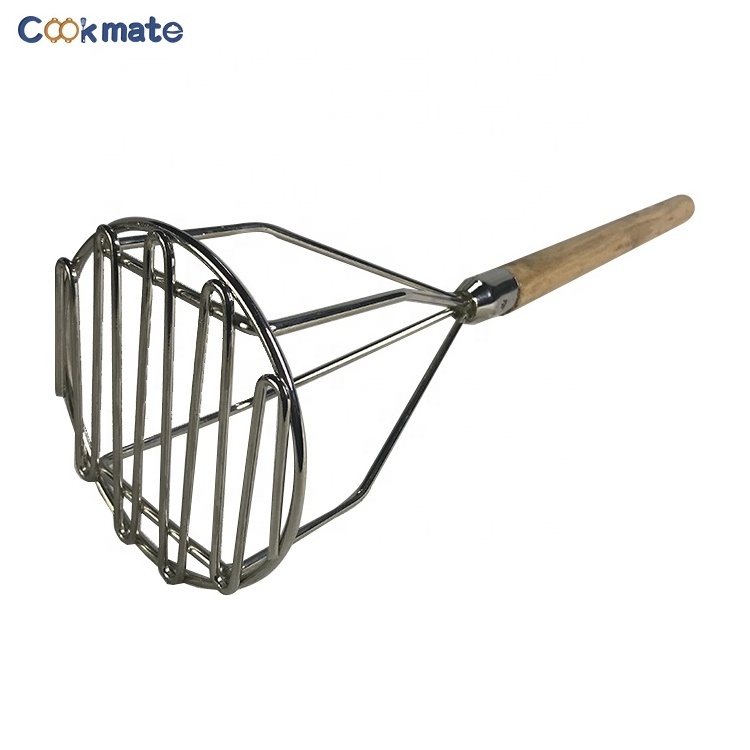 Heavy Duty Potato Masher with Wooden Handle - Stainless Steel Food Smasher - Vegetable Smash Tool