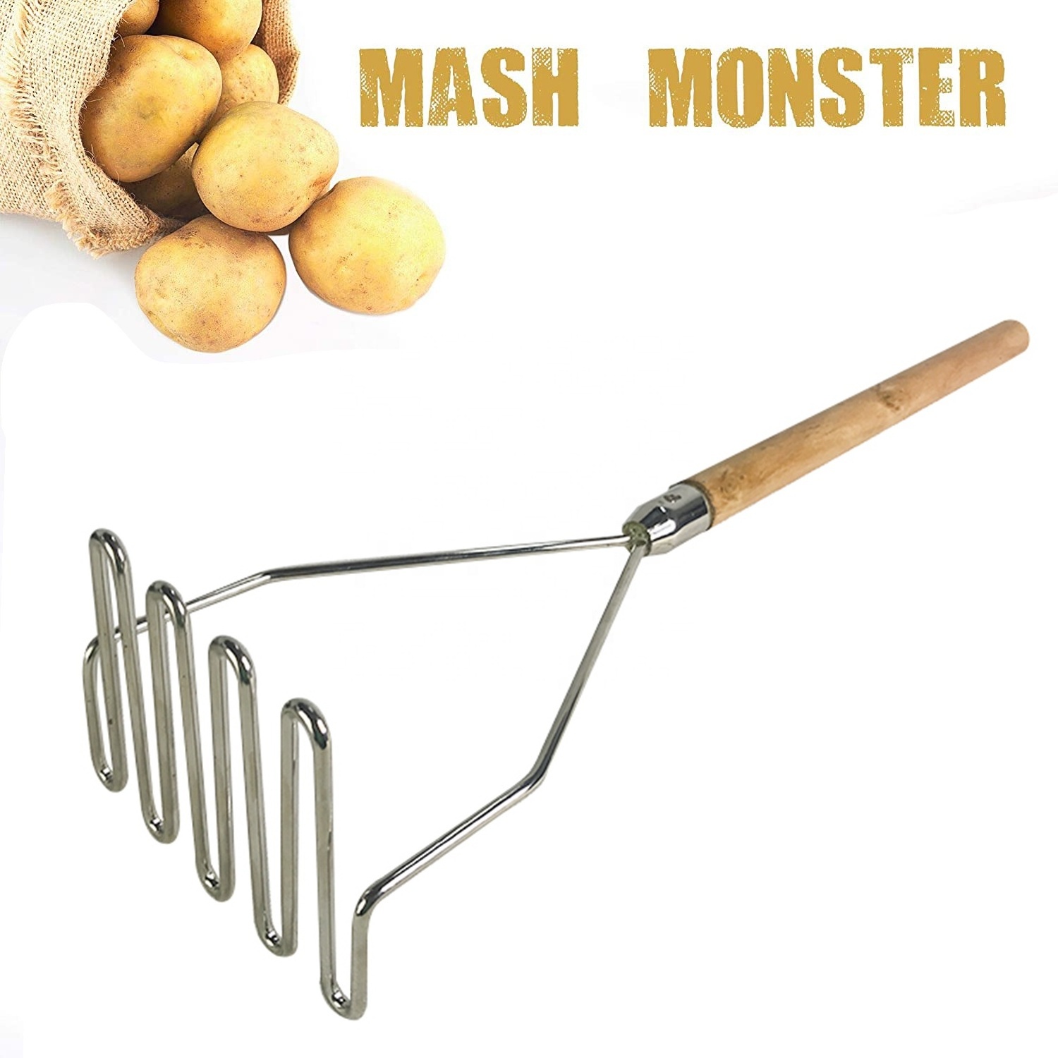 Potato Masher Stainless Steel - Premium Masher Hand Tool Potato Smasher Metal Wire Utensil for Best Mash for Bean, Avocado