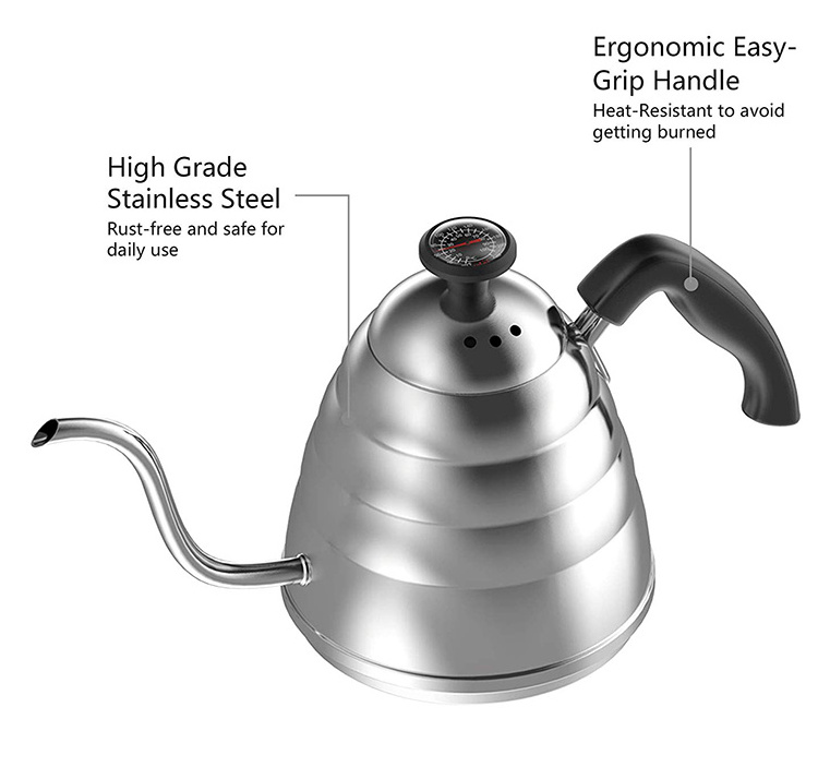 Sturdy Gooseneck Pour Over Coffee Kettle Use for Drip Coffee and Tea Stainless Steel Pour Over Kettle with Fixed Thermometer