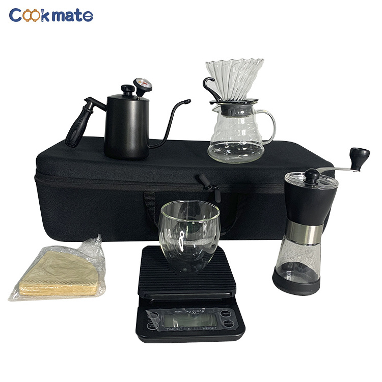 Economics coffee gift set V60 paper filter maker set drip coffee grinder Scale with Timer Pour Over Kettle and Cup