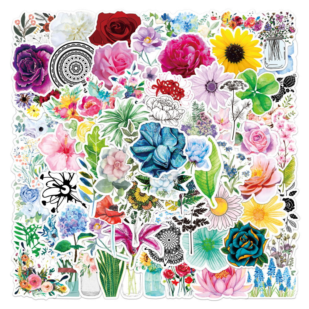 100pcs Flowers Stickers for Decoration DIY Diary Album Planner Stickers Stationery Sticker School Supplies computer laptop decal