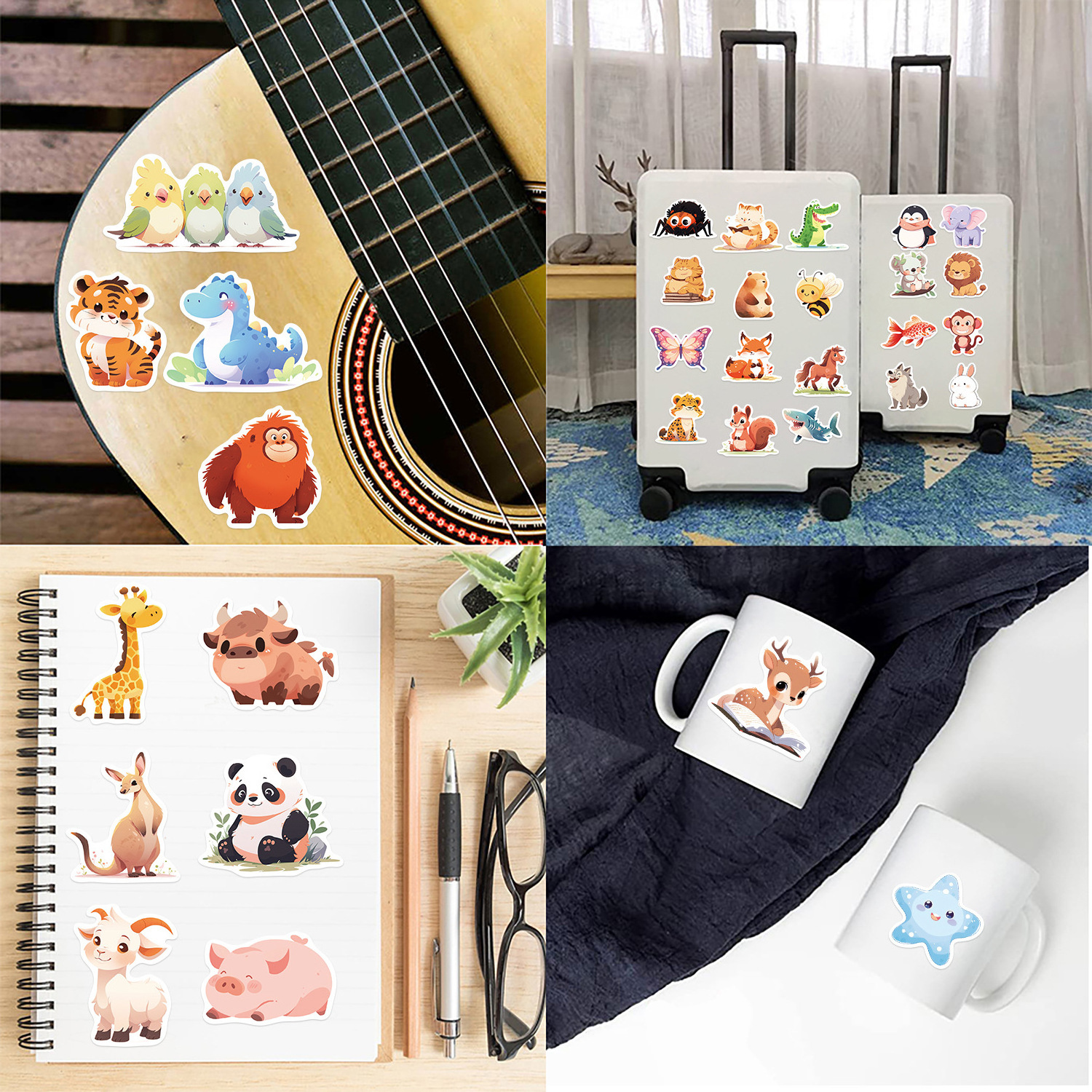 50 PCS Cute Animal Cartoon Stickers Vinyl PVC Die Cut Sticker for Water Bottle Laptop Phone Skateboard bike car Decal