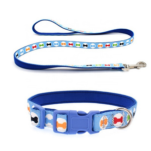 Wholesale Fashion Heat Transfer Pattern Adjustable Dog Leash And Collar Set