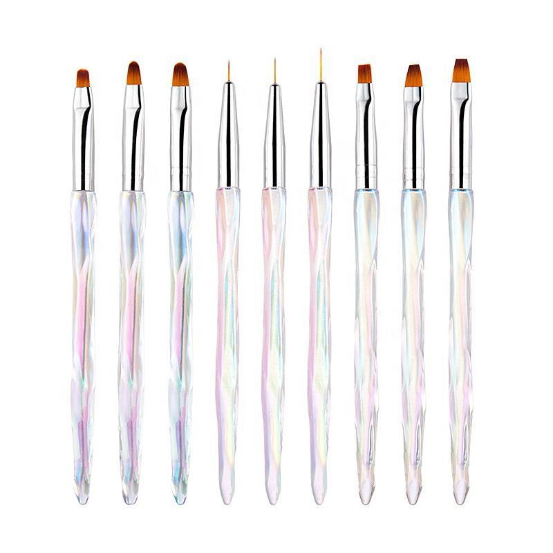 Nail Art Phototherapy Pen Flat Mouth Colorful Painting Brush Glue Pull Line Pen Nail Polish Glue Nail Art Brush Manicure Tools