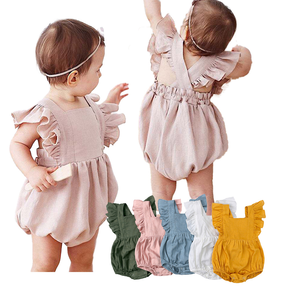 Summer kids clothes  infant toddler girl dresses Cotton and linen  fly sleeve backless bow girl dresses