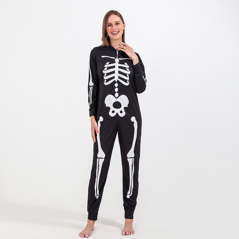 Hot Selling Custom Cozy Printed Long Sleeve Matching Halloween Skeleton Pajamas Set For Family 2022