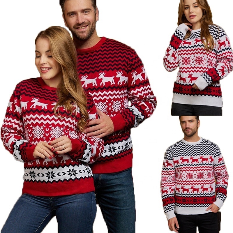 2022 Couple Unisex Ugly Christmas Sweater Jacquard Knitted Sweater Christmas Jumper Pullover Sweater With Crew Neck For Adults