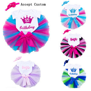 2023 Custom Baby Girl Toddler Kids 1st 2nd 3rd Birthday Party Cake Smash Outfit Rainbow Tutu Skirt Set Photo Shooting Clothes