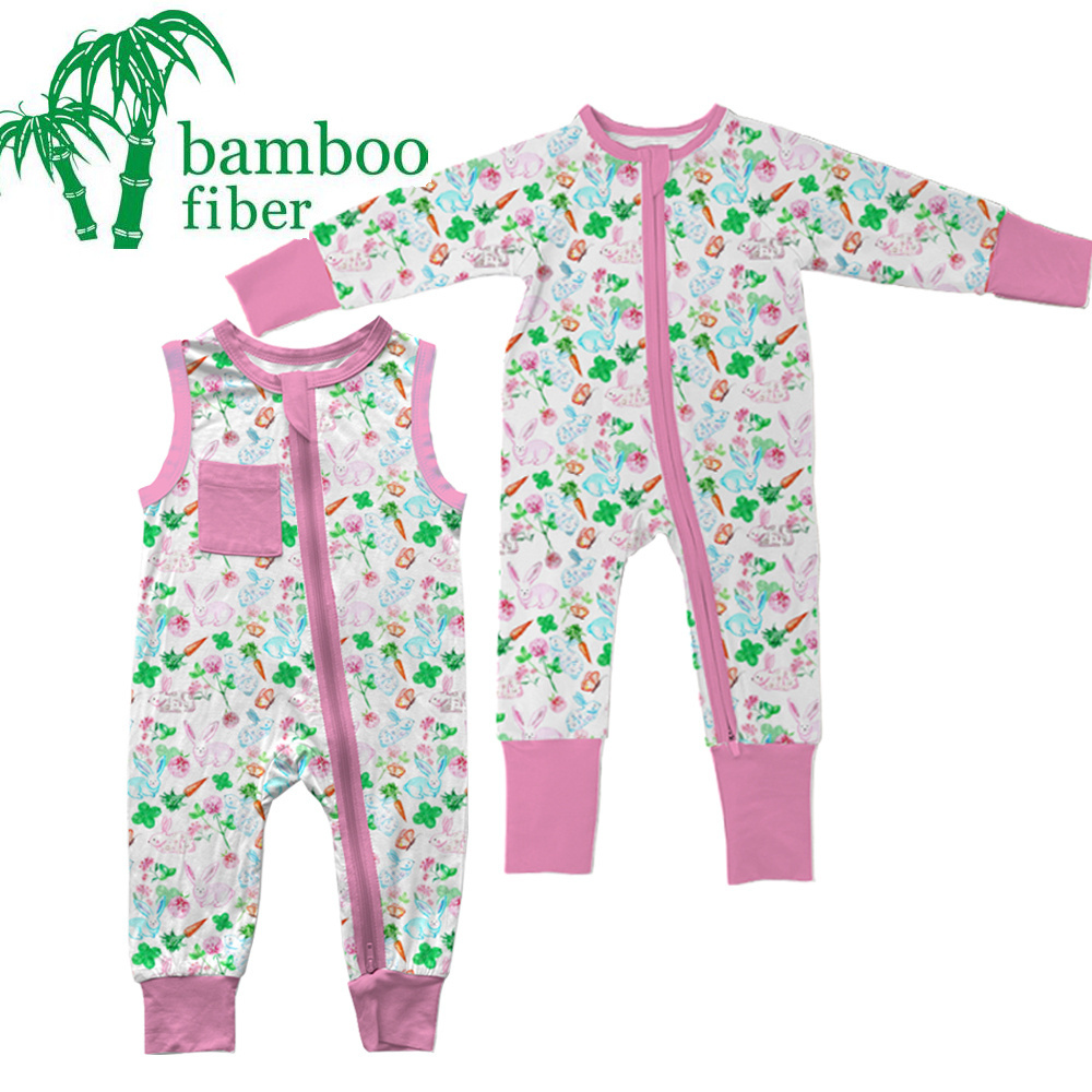 custom printing bamboo baby clothes  infant toddler bodysuit pajamas Organic cotton convertible   dual Zipper bamboo baby onesie