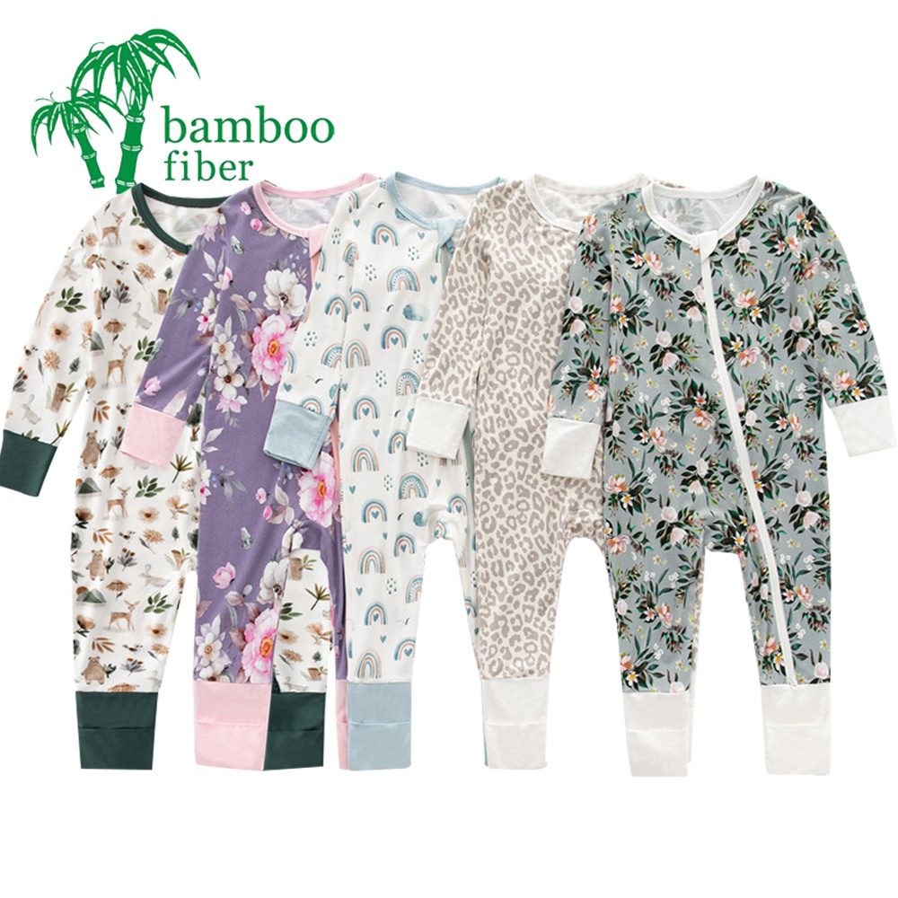 custom printing bamboo baby clothes  infant toddler bodysuit pajamas Organic cotton convertible   dual Zipper bamboo baby onesie