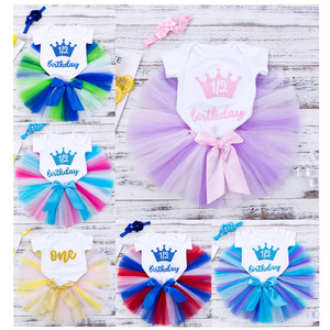 Baby clothes set tutu dress gift romper first birthday dress for baby girl with headband