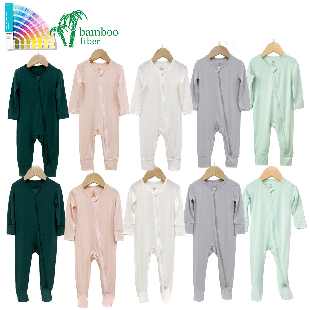 Custom bamboo baby onesie  Newborn  dual zipper baby footie onesie  pajamas fold over long sleeve bamboo baby rompers