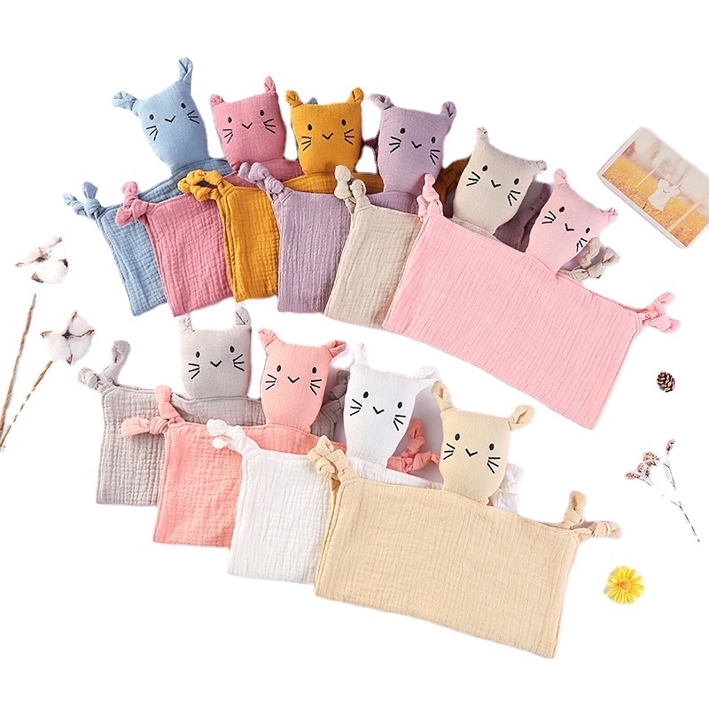 30*30cm Infant Comforter Toys Sleeping Baby Stuffed Cat Head Security Baby Security Blanket