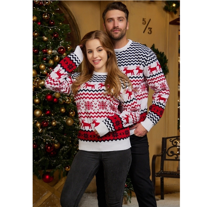 2022 Couple Unisex Ugly Christmas Sweater Jacquard Knitted Sweater Christmas Jumper Pullover Sweater With Crew Neck For Adults