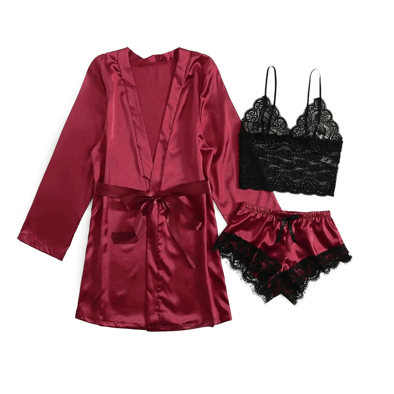 Wholesale Cheap Price Women lingerie silk lace robes Pink Lace Balconette Bralette Set Sexy Lingerie set