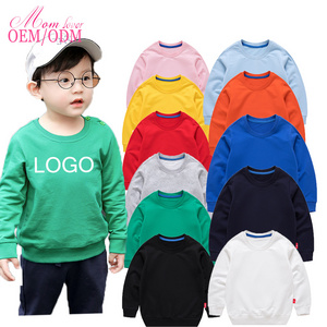 kids clothes Custom logo toddler boys hoodies solid color crew neck sweater oversized pullover terry cotton  kids sweatshirt