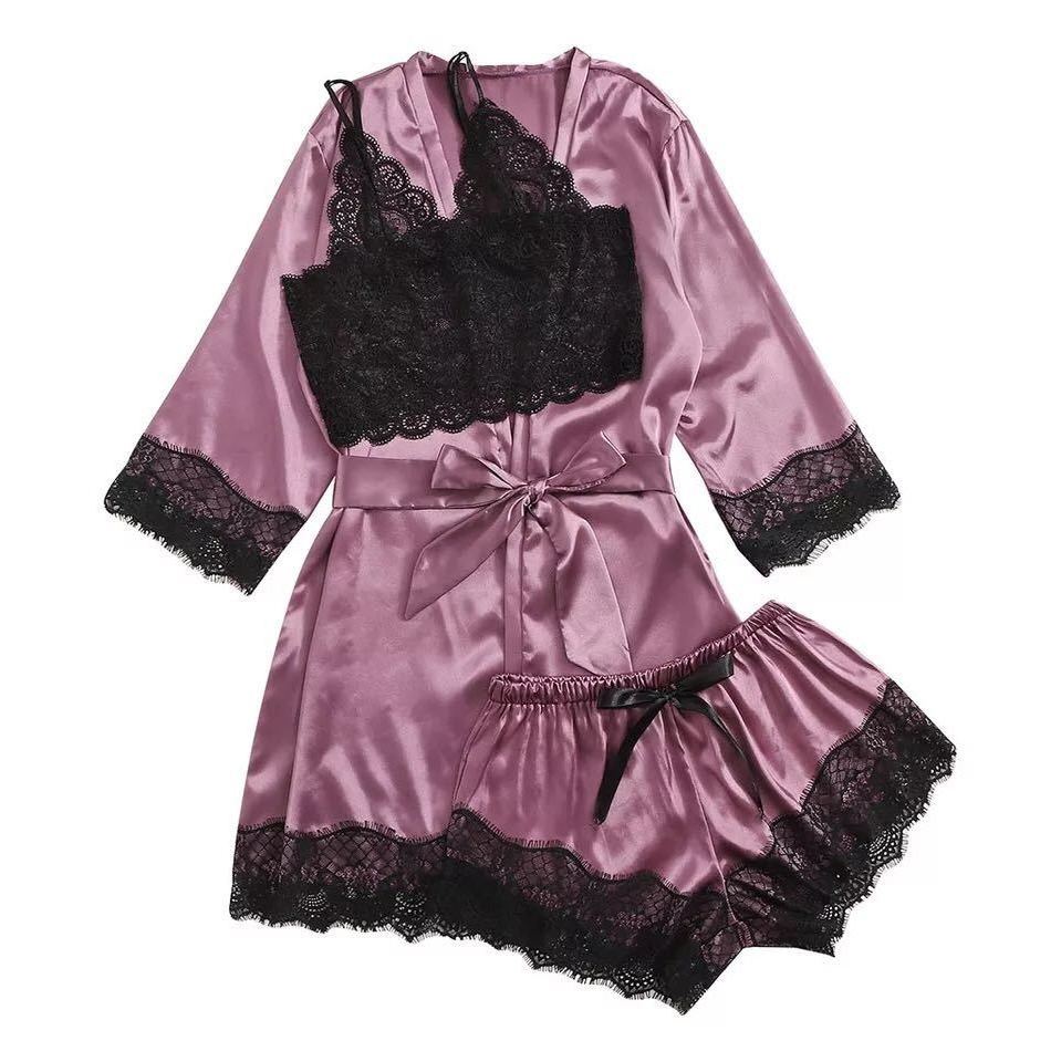 Wholesale Cheap Price Women lingerie silk lace robes Pink Lace Balconette Bralette Set Sexy Lingerie set