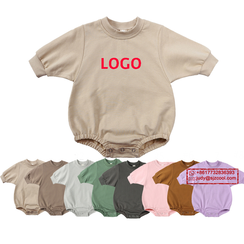 Custom logo infant baby clothing sublimation long sleeve  infant cotton baby oversized pullover sweatshirt baby bubble romper