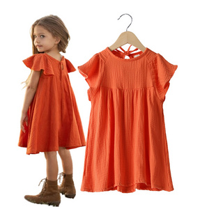 2024 summer kids clothing princess  infant girl dress  Cotton and linen crepe short sleeve girl dresses