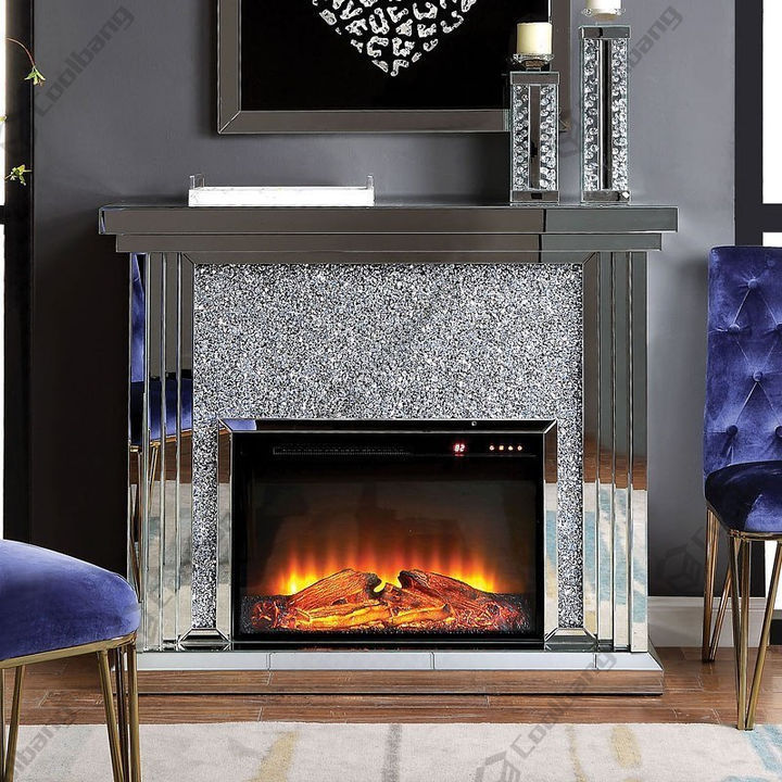 Coolbang Modern Design and Hot Sales electric fireplace heater decor flame Diamond Crushed Mirrored Fireplace