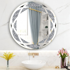 Top selling Fancy wood frame mingling silver slats stick on wall mirrors