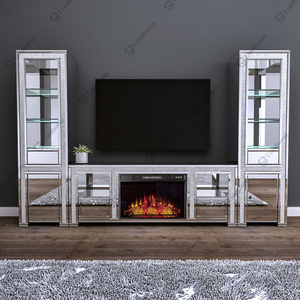 Coolbang New Arrival Modern Living Room Crushed Diamond Mirrored TV Stand With Electronic Fireplace And Light