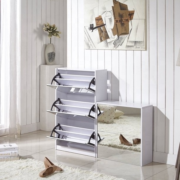 Living Room Furniture Mirrored Shoe Rack Cabinet With Mirror