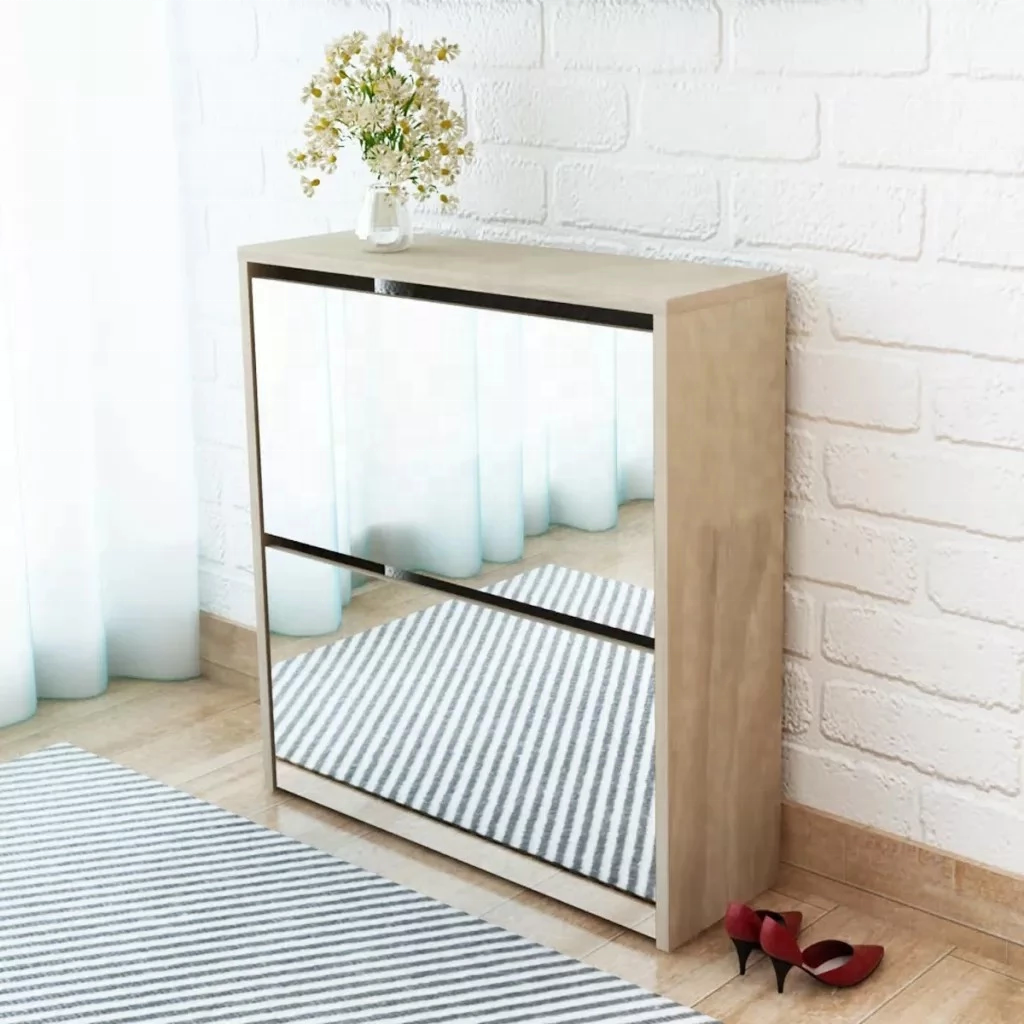 Living Room Furniture Mirrored Shoe Rack Cabinet With Mirror