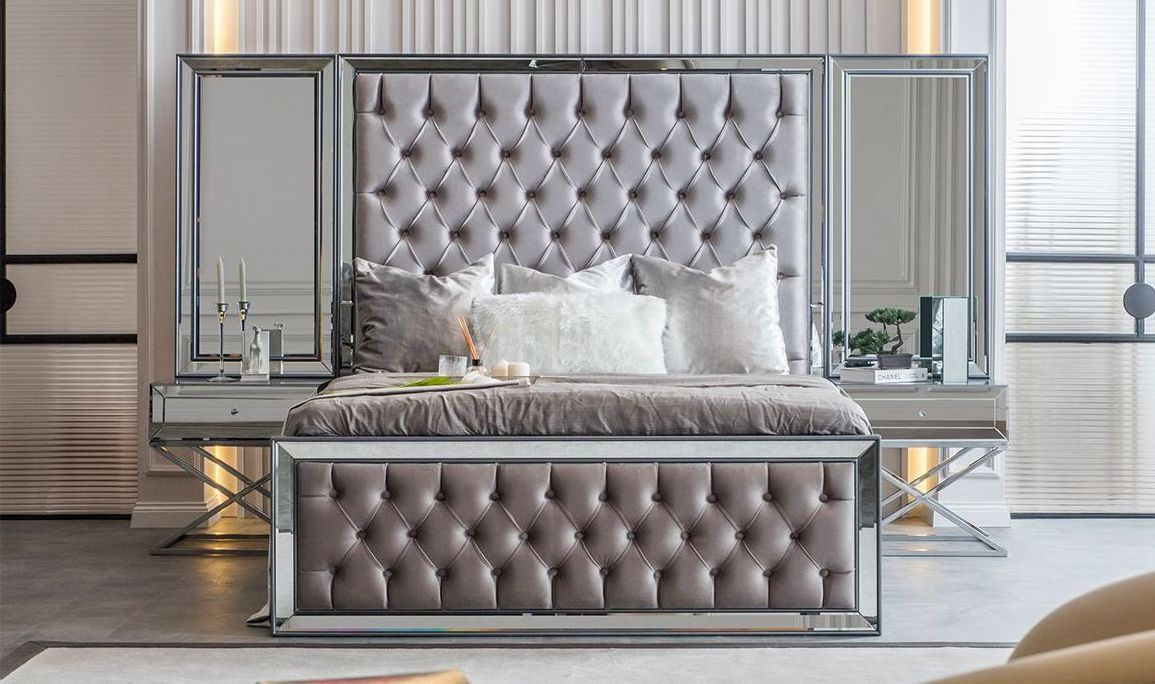 COOLBANG bedroom sets king size mirror metal furniture velvet fabric luxury headboard bed frame with gas lift Bed