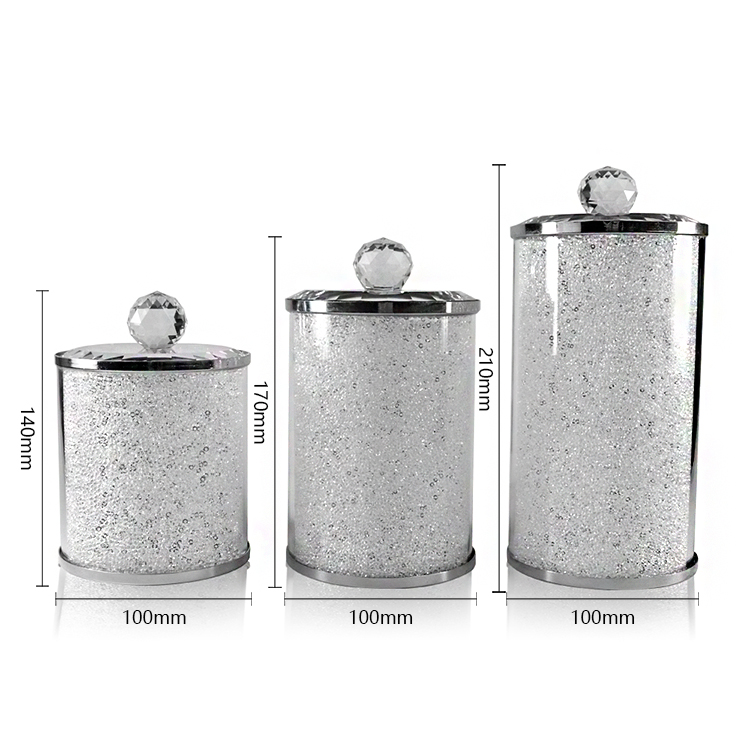 Wholesale Customizable Sparkling Round Diamond Crystal Glass Filled Bucket Storing Cookie Candy Jars