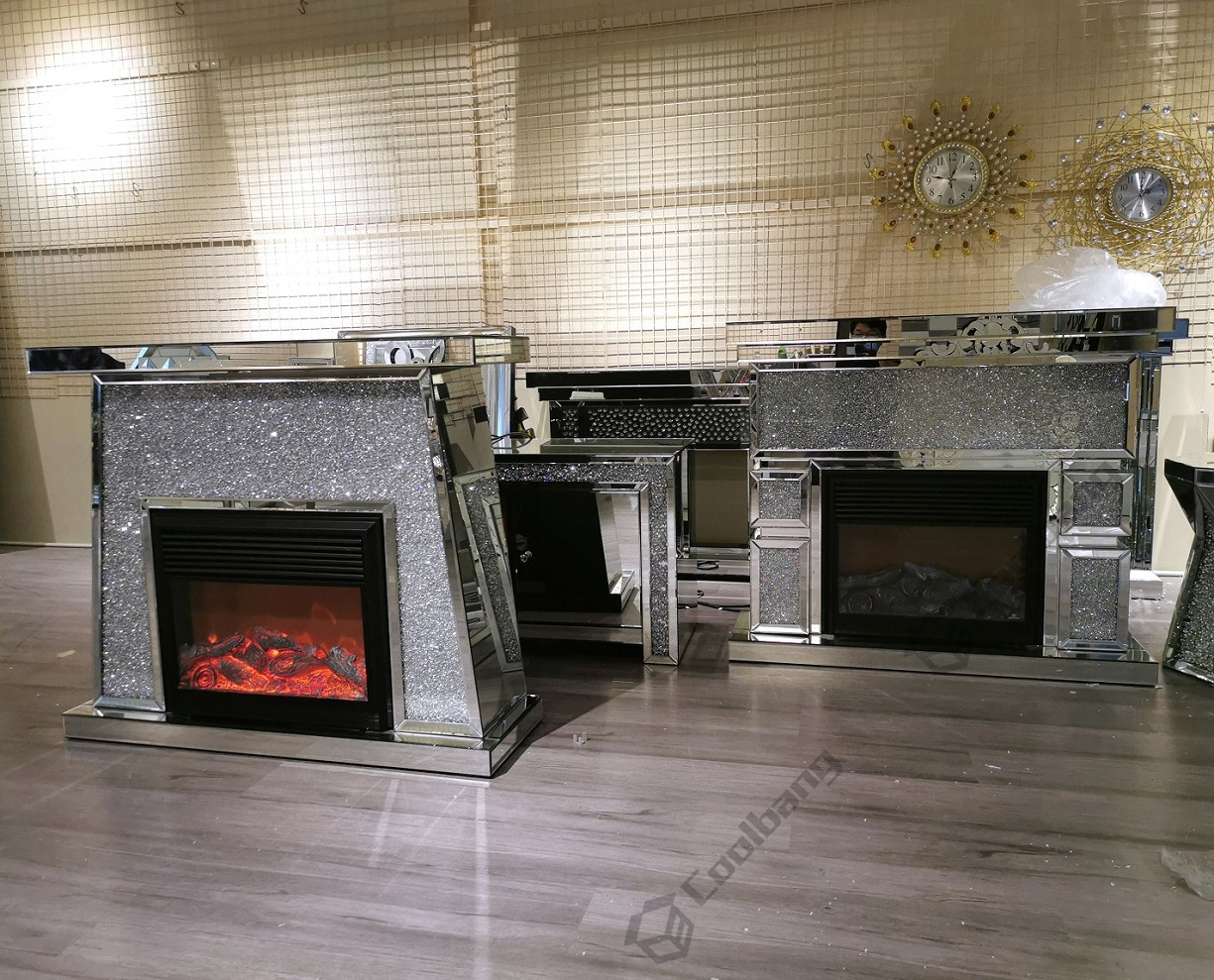 Modern Mirrored Home Furniture Outdoor Decorative Crushed Diamond Electric Fireplace Heater Outdoor Fireplaces