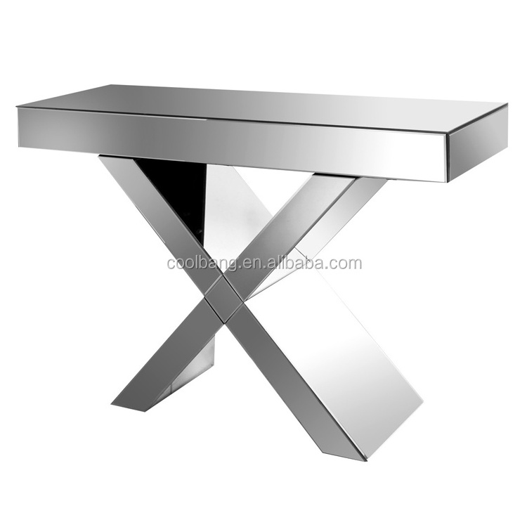 Top quality luxury acrylic mirrored console table with stainless steel legs