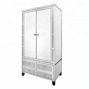 4 drawer 2 door large sparkle mirrored crystal glass diamond wardrobe